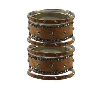 Dark Brown Stone Stud Brass Bangle 1