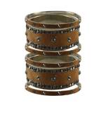 Dark Brown Stone Stud Brass Bangle