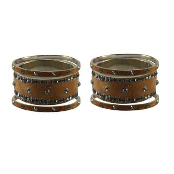Dark Brown Stone Stud Brass Bangle 2