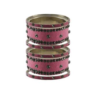 Dark Pink Stone Stud Brass Bangle 1