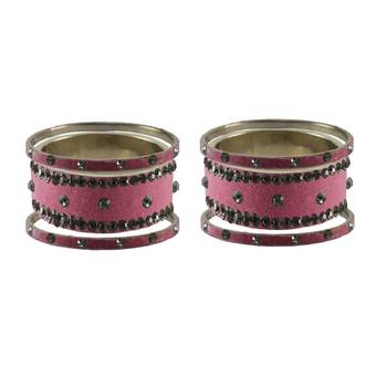 Dark Pink Stone Stud Brass Bangle 2