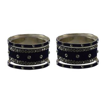 Dark Blue Stone Stud Brass Bangle 2