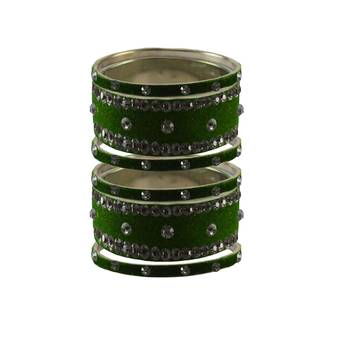Dark Green Stone Stud Brass Bangle 1