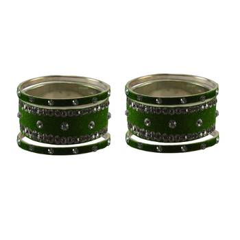 Dark Green Stone Stud Brass Bangle 2