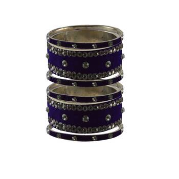 Dark Blue Stone Stud Brass Bangle 1