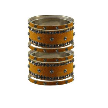 Dark Brown Stone Stud Brass Bangle 1