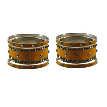 Dark Brown Stone Stud Brass Bangle 2