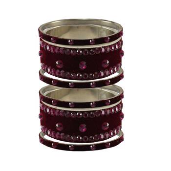 Dark Maroon  Stone Stud Brass Bangle 1