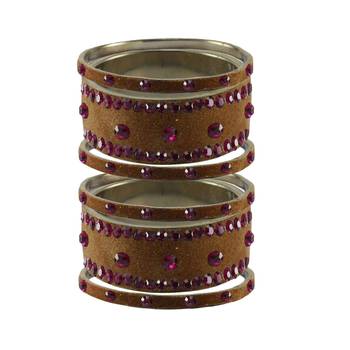 Dark Brown Stone Stud Brass Bangle 1