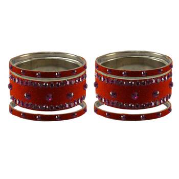 Orange Stone Stud Brass Bangle 2