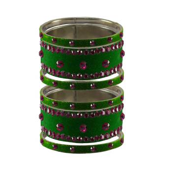Green Stone Stud Brass Bangle 1