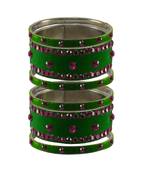 Green Stone Stud Brass Bangle