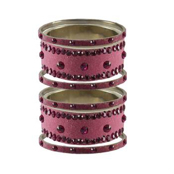 Dark Pink Stone Stud Brass Bangle 1