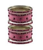 Dark Pink Stone Stud Brass Bangle