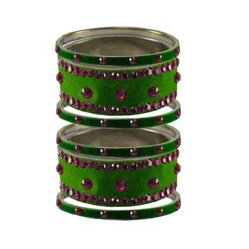 Green Stone Stud Brass Bangle 1