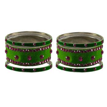 Green Stone Stud Brass Bangle 2