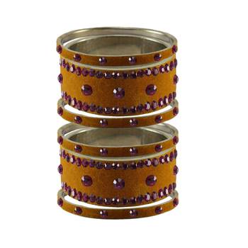 Dark Brown Stone Stud Brass Bangle 1
