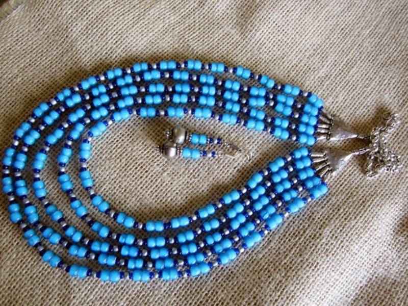 Multi Layered turquoise blue Necklace - Nazaquat - 406868