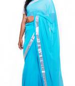 Turquoise plain georgette saree with blouse