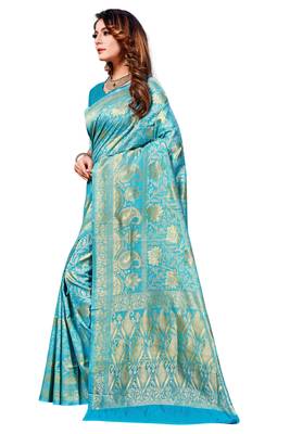 Light Blue Woven  Art Silk Saree With Blouse 4
