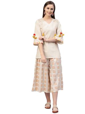 Off-white printed cotton tunic and culottes 1