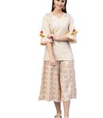 Off-white printed cotton tunic and culottes