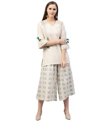 Off-white printed cotton  tunic and culottes 1