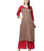 Brown printed cotton kurta with palazzo