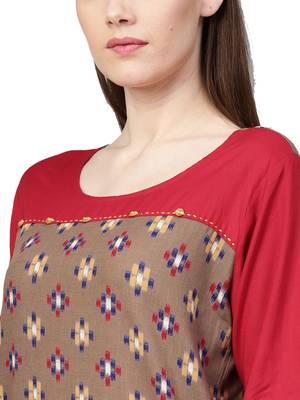 Brown printed cotton kurta with palazzo 5