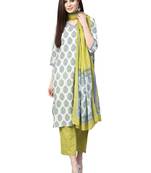 Off-white printed cotton kurta with palazzo and  dupatta