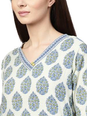 Off-white printed cotton kurta with palazzo and  dupatta 4