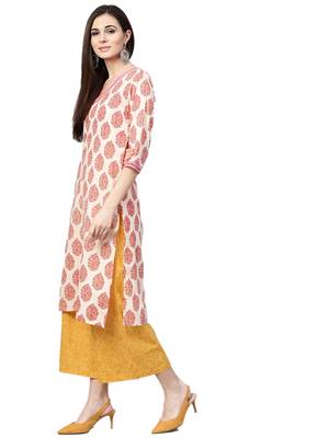 Off-white printed cotton kurta with palazzo and dupatta 3