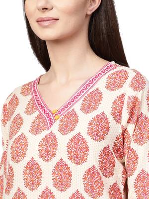 Off-white printed cotton kurta with palazzo and dupatta 4