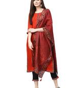 Orange plain liva kurta with straight pant and dupatta