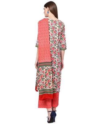Off-white printed cotton kurta with palazzo and dupatta 2