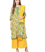 Off-white printed cotton kurta with palazzo and dupatta
