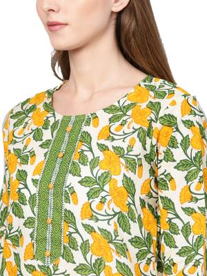 Off-white printed cotton kurta with palazzo and dupatta 4