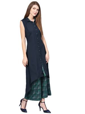 Navy-blue printed liva kurta with palazzo 3