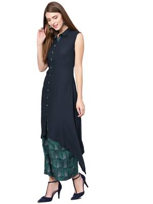 Navy-blue printed liva kurta with palazzo 4