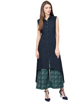Navy-blue printed liva kurta with palazzo 5