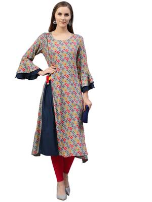 Grey printed liva kurtas-and-kurtis 1