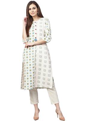 Off-white printed cotton kurtas-and-kurtis 1