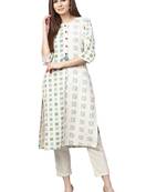Off-white printed cotton kurtas-and-kurtis