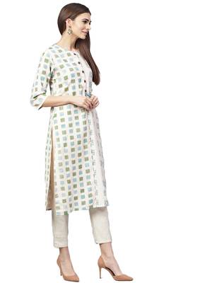 Off-white printed cotton kurtas-and-kurtis 3