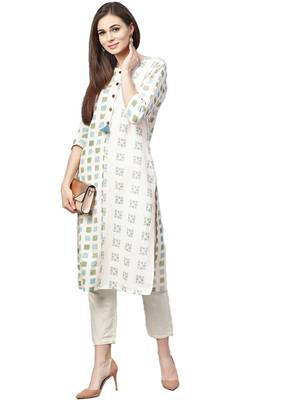 Off-white printed cotton kurtas-and-kurtis 4