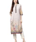 Beige printed viscose kurtas-and-kurtis