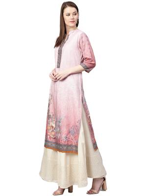 Pink printed viscose kurtas-and-kurtis 3