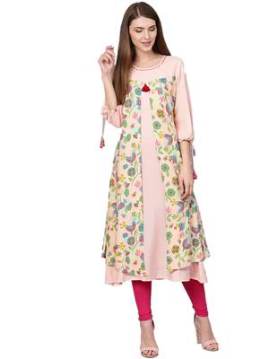 Peach printed liva kurtas-and-kurtis 1