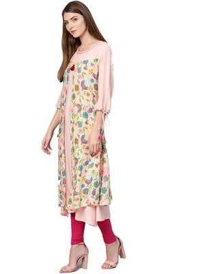 Peach printed liva kurtas-and-kurtis 4