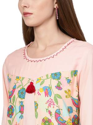 Peach printed liva kurtas-and-kurtis 5